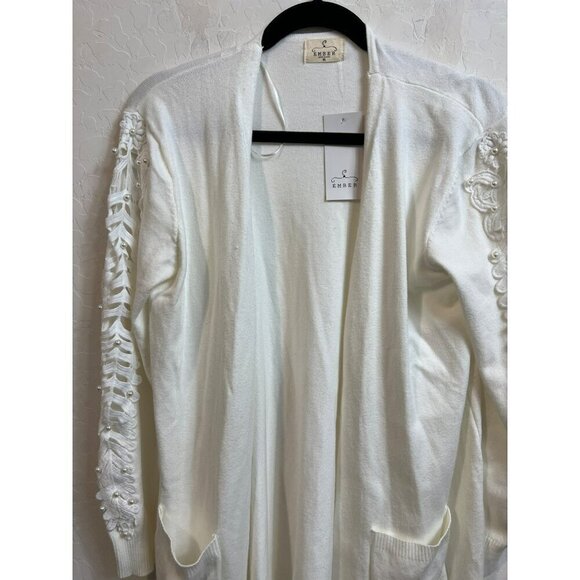 Ember XL Women Longline Cut Out Arm Detail Pearl Embellished Cardigan - Picture 2 of 8